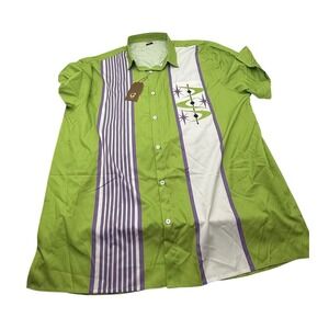 Hardaddy Mens 3XLT Bowling Shirt Lime Green Atomic Starburst Retro 50s Lounge